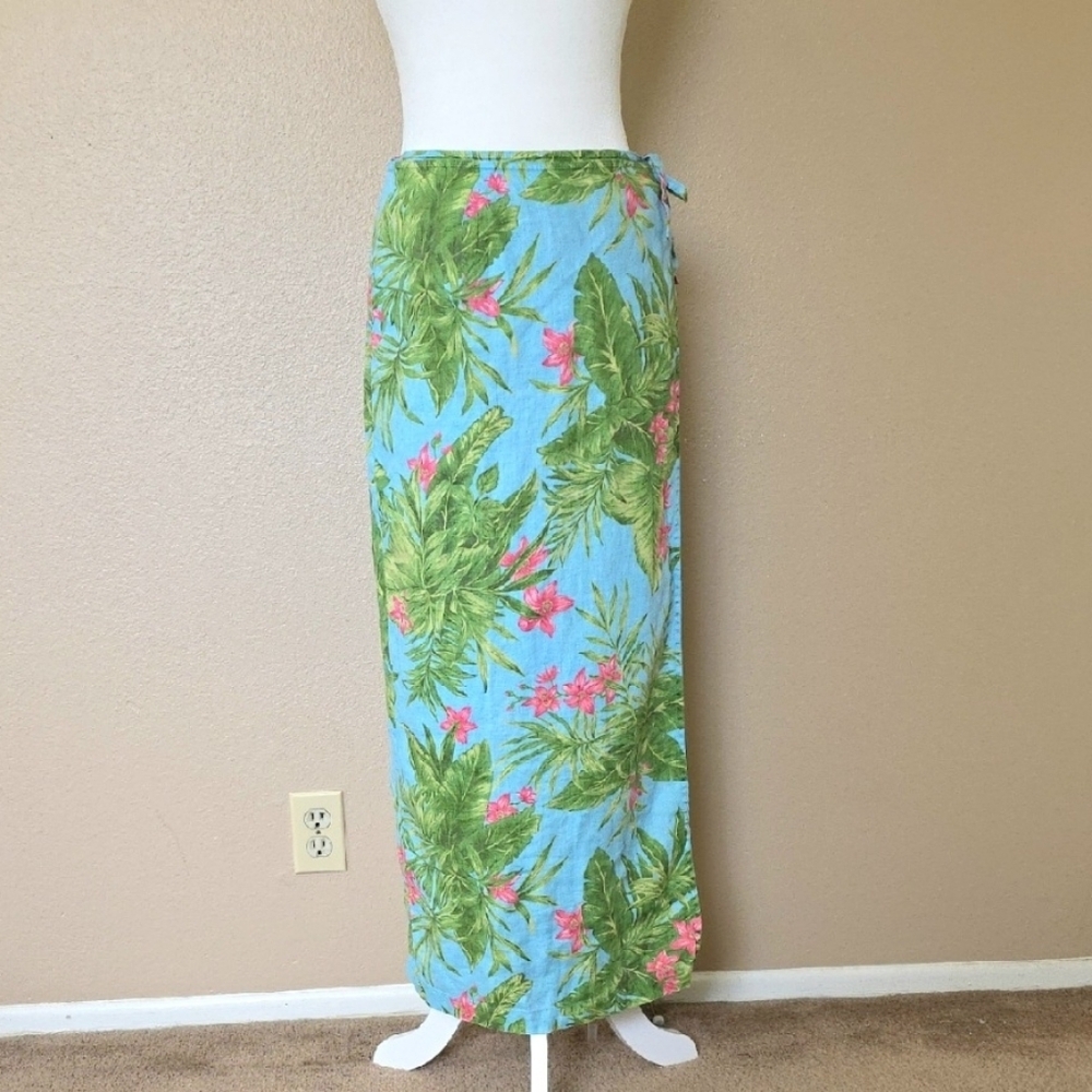 Jones New York Vintage 90s Linen Hawaiian Wrap Skirt - Size 10